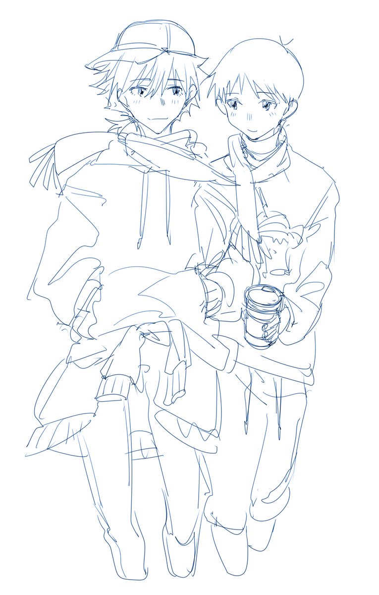 -It's a little bit cold outside. Put on more clothes, sweetie🧣☺️💙
-Yea🧢🧥🧥👖👖😃💜
#カヲシン 