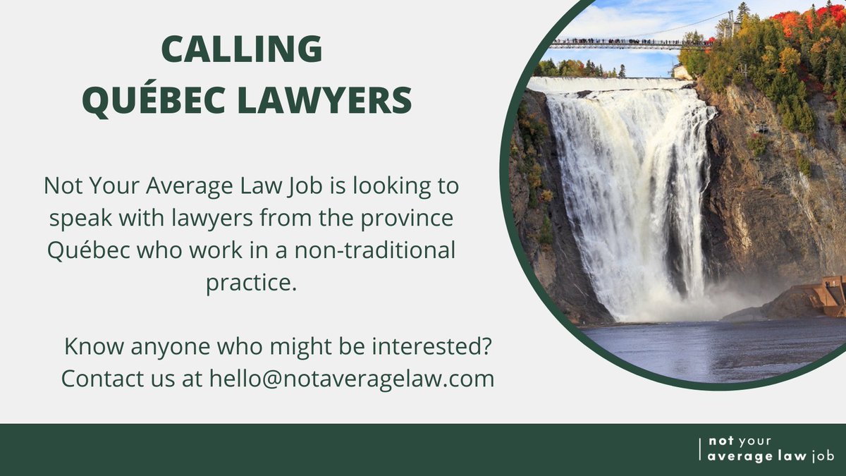 Know any non-traditional lawyers in Québec? We want to hear from you! 

We want our happy lawyer profiles to be representative of Canada as a whole. 🍁

#lawtwitter #lawcanada #lawyerscanada