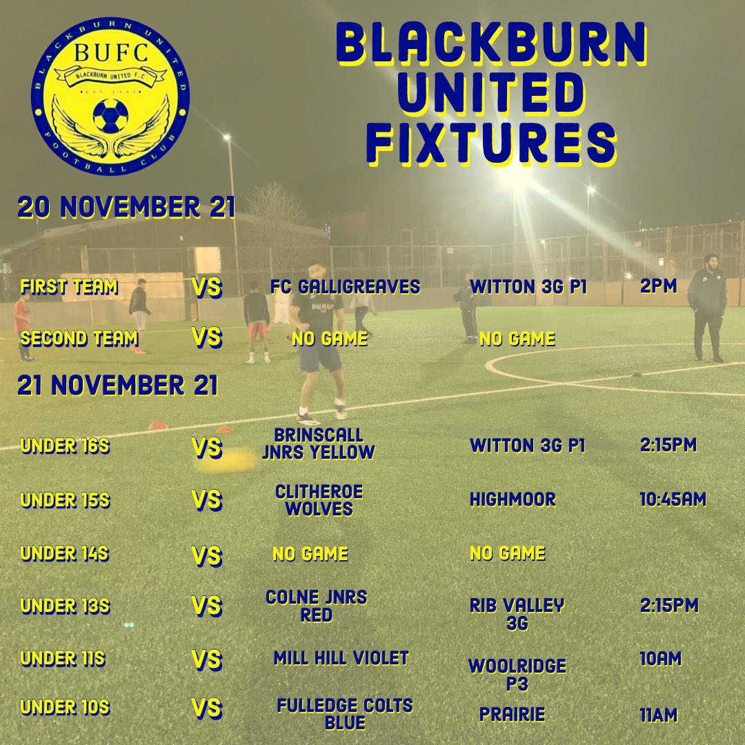 BlackburnUtdFC's tweet photo. Slightly late in posting our fixtures this week but here we are..
With most of our teams playing and the premier league back on, we canโt wait.
Letโs gooooo ๐ก๐ต
โข
โข
โข
#bbufc #football #blackburn https://t.co/ApXe9myyvL