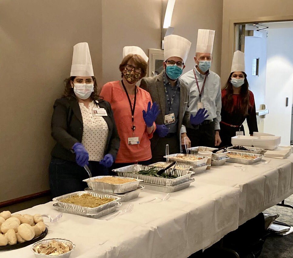 STMH_IMRes's tweet photo. Happy #Thanksgiving from our program coordinators and chiefs. Yearly program potluck was a success. https://t.co/mwzC9hQiLe