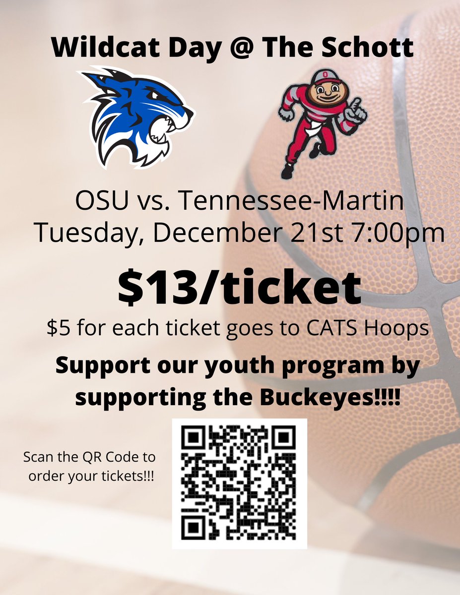 DavidsonYouth's tweet photo. Wildcat Night @ The Schott!! 
OSU vs. Tennessee-Martin
Tuesday, December 21st 7:00pm

Support CATS Hoops by supporting the Buckeyes. For each ticket sold, Ohio State is donating $5 to CATS Hoops. 

Buy your tickets online here: https://t.co/dAwrQCzHQE

 @hdcatshoops @hd_athletics https://t.co/UJY6NkgBOt