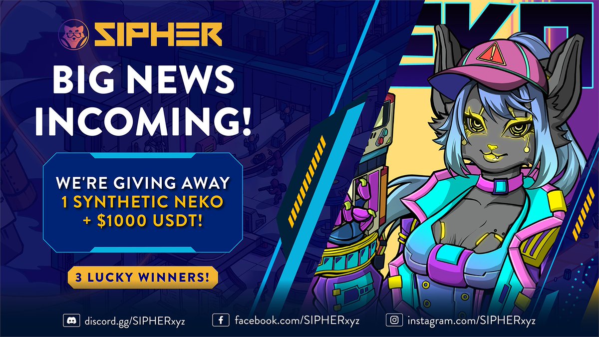 🚨 72 Hour BIG SIPHΞR NEWS Giveaway 🚨

SOMETHING BIG is coming to Sipheria. And to give you a chance to prepare, we’re giving away…

1 Synthetic NEKO + $1000 USDT to 3 lucky winners! 🎉

Join NOW: t.ly/bigsiphernewsg…