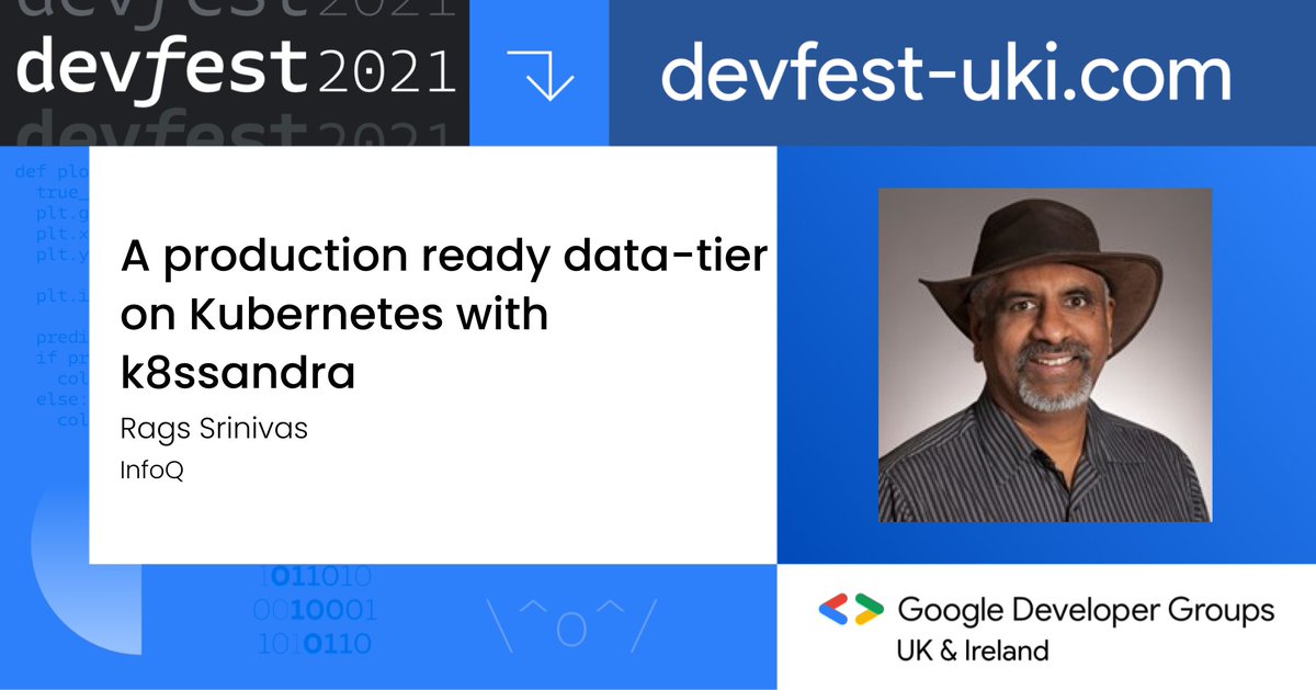 💡WORKSHOP HIGHLIGHT! "A production ready data-tier on Kubernetes with k8ssandra" by Rags Srinivas

Join us for this Hybrid (in-person &amp; virtual) event
📅 Saturday, January 29, 2022
🎟️ devfest-uki.com
🌍 London

#devfestuki #workshop #kubernetes #cloud