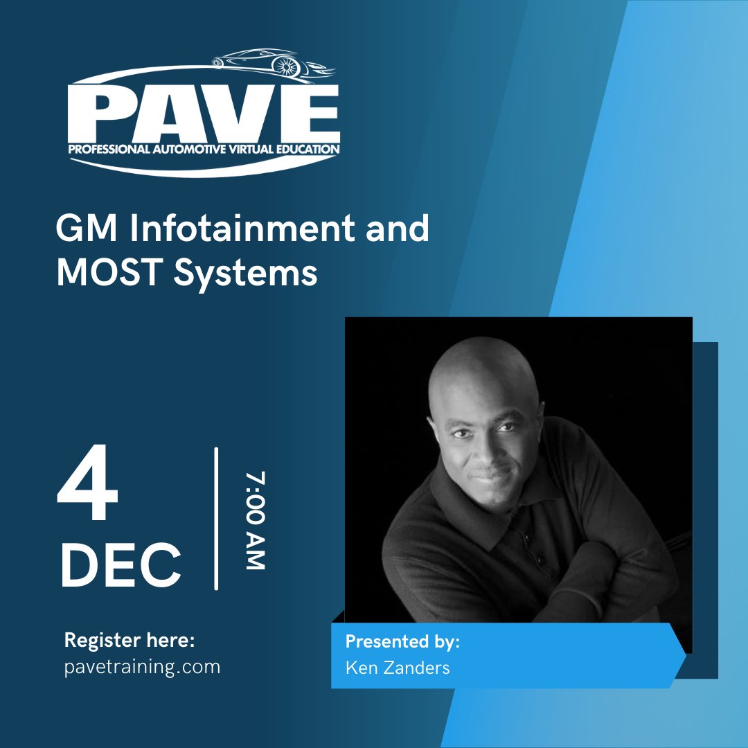 PAVE Training Session Highlight: Join us for "GM Infotainment and MOST Systems" with Ken Zanders Register here: pavetraining.com #PAVETraining #FeaturedSpeakerFriday