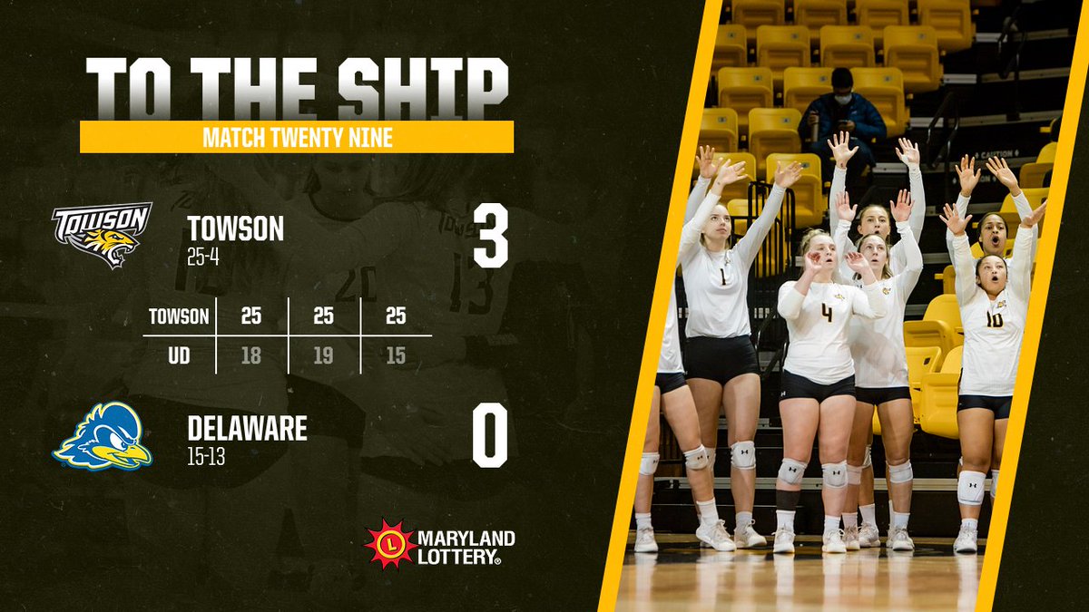 Towson_VB's tweet photo. Another trip to the Ship!

Tigers sweep Delaware for Towson's FIFTH win over the Hens this calendar year.

Delaware hits -.026 in the match with Towson knocking down a baker's dozen of blocks.

#UnitedWeRoar x #CAAChamps https://t.co/6lBwH2w2Z6