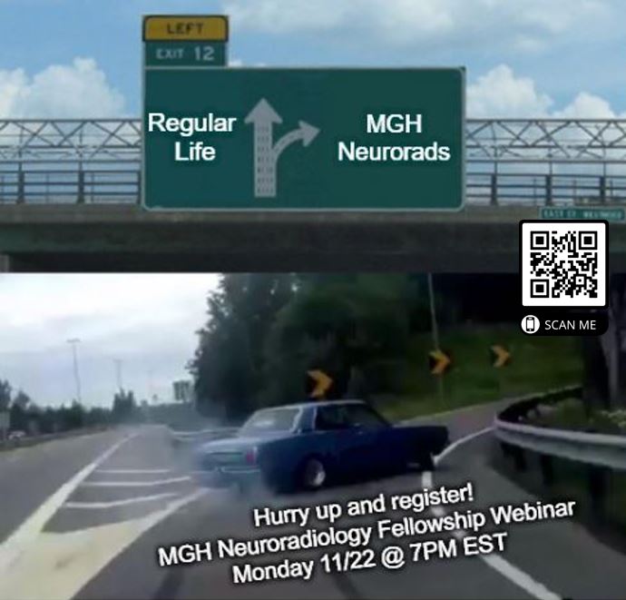 Get ready to make a great decision...join us on zoom, Monday Nov 22nd at 7PM EST
#fellowship #neuroradiology #neurorads #neuroimaging #match2022 #radres #residents #brain #brainimaging #mgh #radiology #rads #pedineurorad