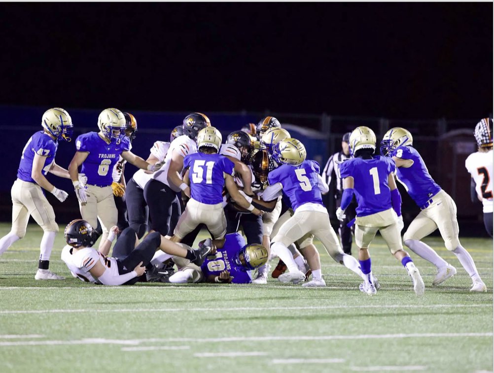 Playing defense is a mentality! Darkside isn’t for anyone . Proud of this group 9ppg, 70 passing yards per game, 85 rushing yards per game! All hats to the ball #Darkside #TrojanPride