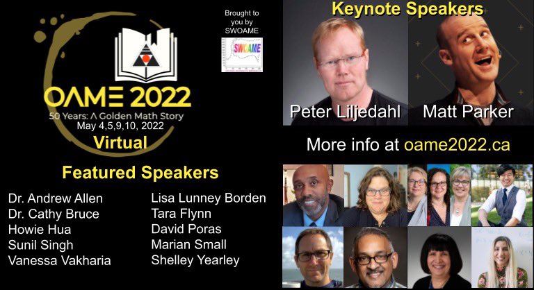 OAMElearns's tweet photo. It’s official, the @OAMEcounts annual conference #OAME2022 is going virtual with @pgliljedahl &amp; @standupmaths as keynotes and an expanded list of featured speakers. Pre registration opens soon. See you in May: 

 https://t.co/xGabmYIcBw

#MathChat #MTBoS #iTeachMath https://t.co/vfyLZnMK8L