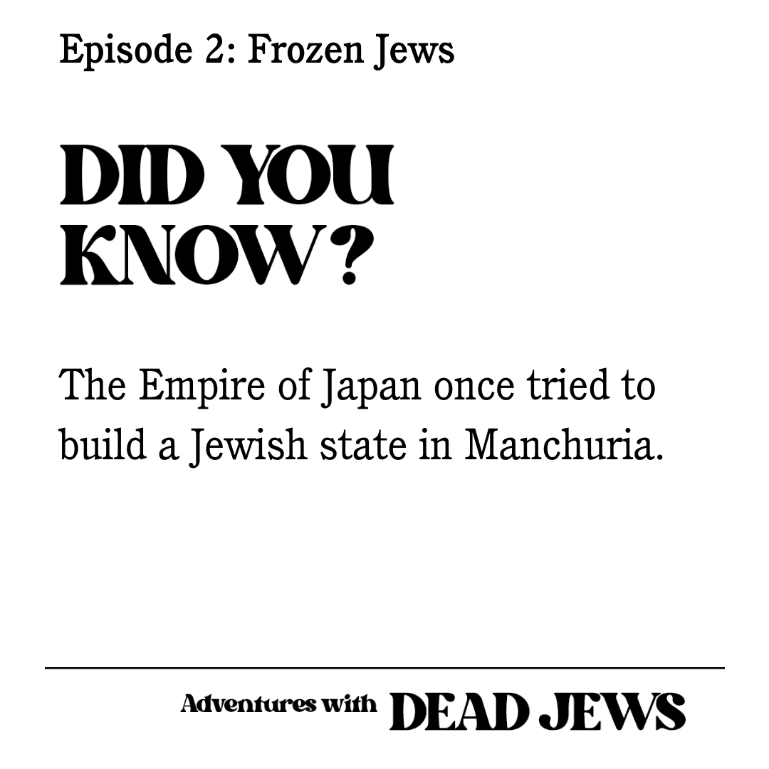 DeadJews's tweet photo. In this episode of Adventures with Dead Jews, Dara Horn breaks down the fascinating backstory of what happened when Japanese officials sought the help of American Jews to build a frozen Jewish homeland. Listen here: https://t.co/ESbJBXyM7k japan #manchuria #jewishstate https://t.co/LDjubhosBW