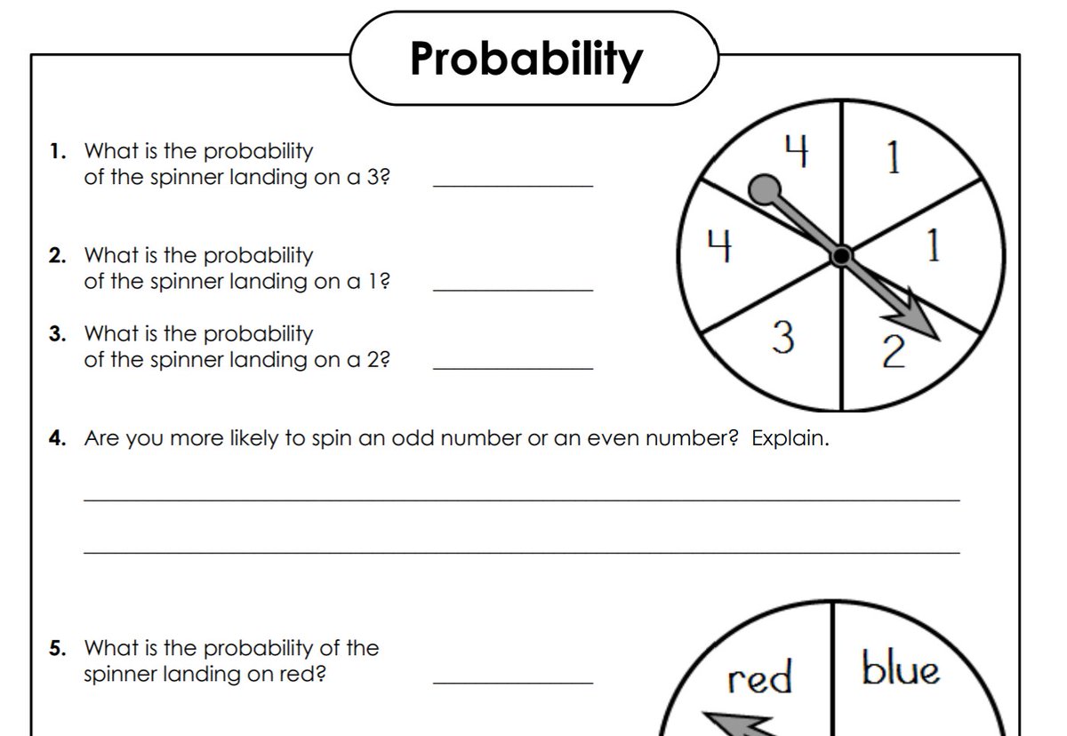 homeschool al twitter hey here s a free printable worksheet about probability spinners basic by superteacherwks use the pictures of the spinners to determine the probability of outcomes for events https t co pqjkqeivxv https t co 9qf3axmm0t