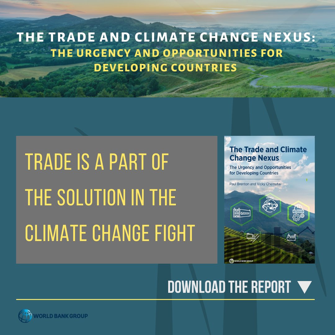 WBG_Finance's tweet photo. Agriculture exemplifies the challenges and opportunities of the trade &amp; climate change nexus for developing countries. What are they?
📗 Read the report and find out! https://t.co/tEE1DYEskp #TradeforClimate https://t.co/RNr6KNQgHX