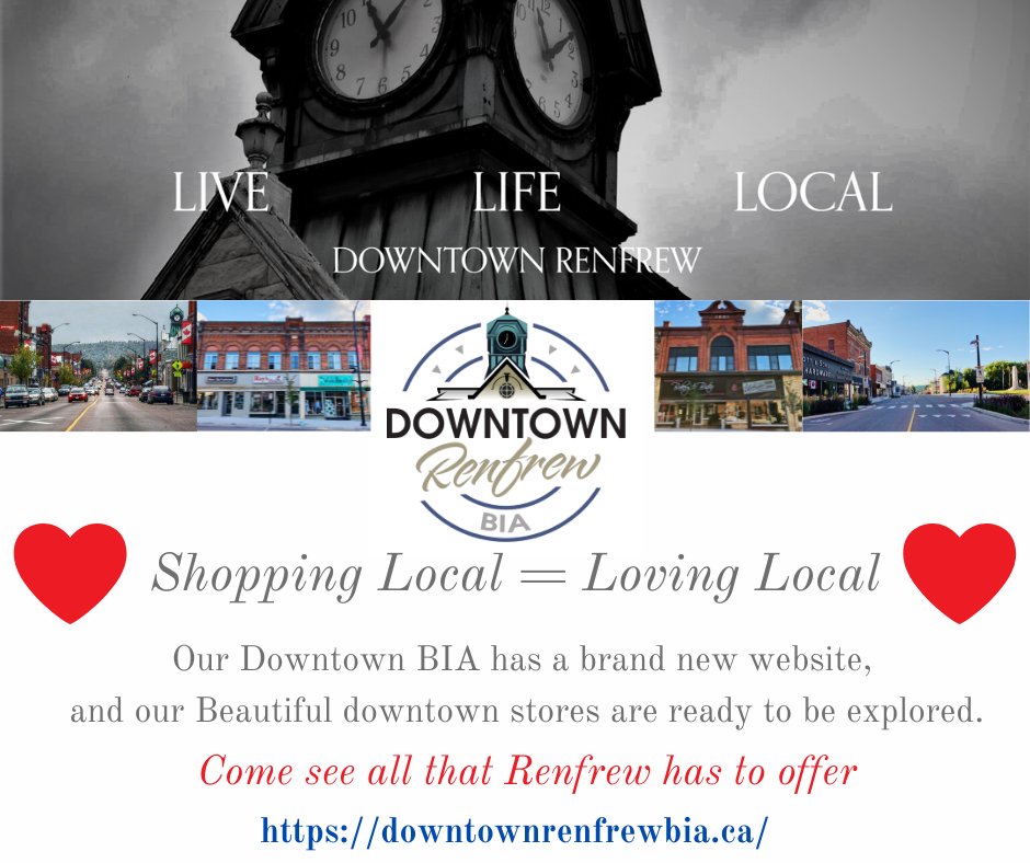 TownRenfrew's tweet photo. The Downtown BIA has launched a new website to promote our local businesses. 
Take a look at all that our downtown has to offer, and get out and explore today ❤️

https://t.co/PQkjXOMIhC https://t.co/vIhdF2W5ZS