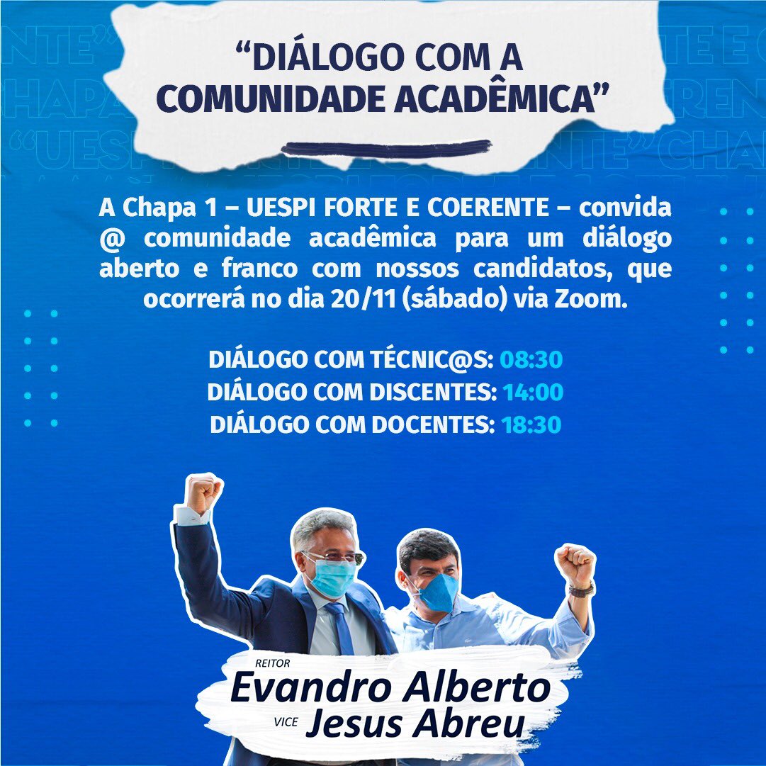 evandroalberto's tweet photo. Amanhã temos um encontro marcado com a comunidade acadêmica da #NossaUespi. O encontro será dividido em três momentos para que possamos conversar de maneira específica com técnicos, discentes e docentes. #Chapa1 #UespiForteEcoerente https://t.co/5mfMw1zcUc