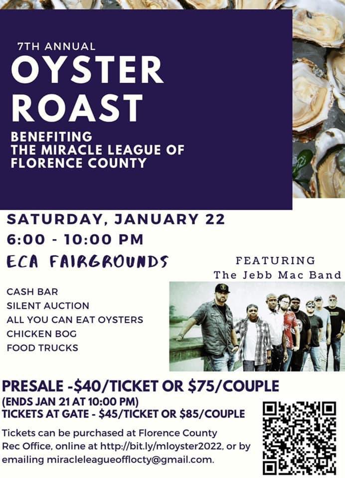 FCPRDepartment's tweet photo. Miracle League of Florence County 7th Annual Oyster Roast! @SportsinPeeDee @visitflorencesc @visitlakecitysc @FlorenceUnlock @Miracle_FloCo https://t.co/kDv4mvsfaP