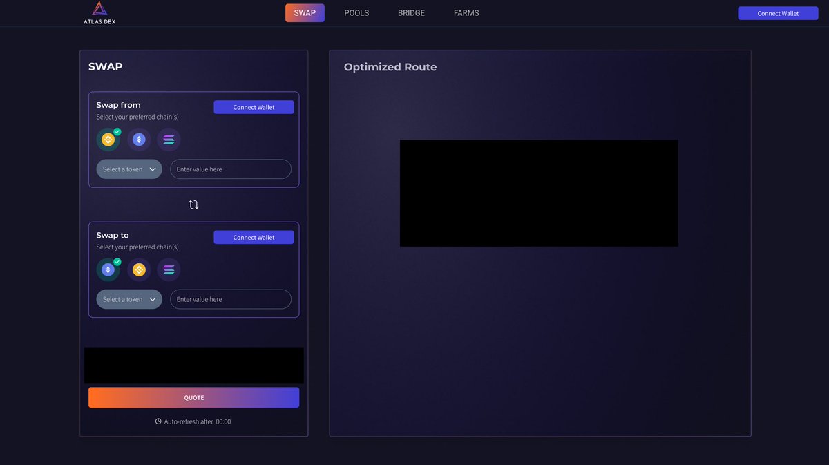 atlas_dex's tweet photo. A sneak peak of our cross-chain swap platform that will be live in January

You will be able to swap $ETH or $BSC to the #Solana network in a few clicks 

We’re bridging the gap in the DeFi world

More details coming soon

$ATS https://t.co/G22RkOecko