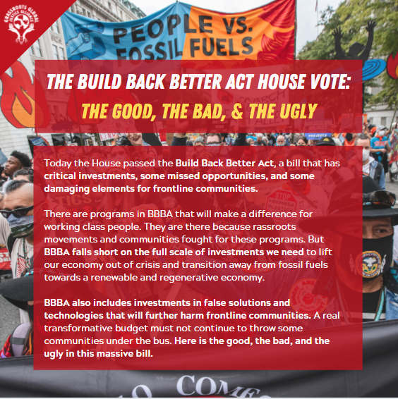 ggjalliance's tweet image. Not sure what to make of the massive #BuildBackBetterAct that just passed the House? There are investments that will make a positive impact, things we fought for that didn't make it, and bad things that will harm our communities. Read on for the Good, the Bad, &amp;amp; the Ugly in BBBA: