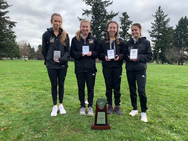 USFSaints's tweet photo. A three-peat for Sabrina Baftiri and back-to-back NAIA All-America honors for Daly Galloway, Katherine Bakken and Laisha Corona at the NAIA Women's Cross Country National Championships. https://t.co/TapPIfyrxY