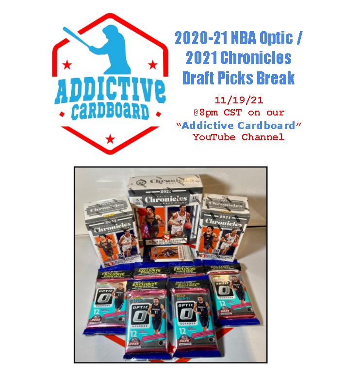 AddictiveCardb1's tweet image. 2020-21 NBA Optic &amp;amp; Chronicles DP 3-BOX/7-PACK PICK YOUR TEAM(S) MIXER BREAK Tonight at 8pm CST! Team auctions close around 6:25pm CST.

ebay.com/str/addictivec…

4 Teams, including Minnesota Timberwolves, to be randomized off between break participants!
#livebreak

@CardPurchaser