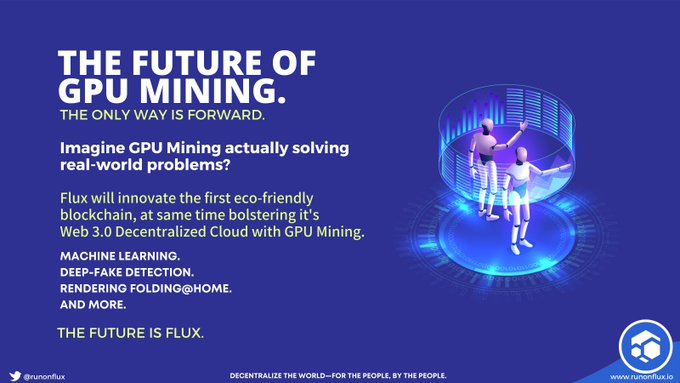 Wenn sich der #Flux #Mining-Algorithmus zusätzlich zu den doppelten Münzbelohnungen in #POUW ändert, werdet ihr die sittliche Befriedigung haben, dass das Verminen des $Flux auch der Menschheit hilft. 
#minen #POW #altmünzen #passiveseinkommen #kadena #POUW #decentralisierung