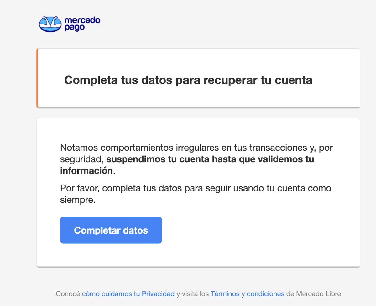codbicentenario's tweet photo. @ML_Ayuda Lo unico que se me ocurre es su punto “(d) no pudiera verificarse la identidad del Usuario” sobre este mensaje https://t.co/yhjh4UJ7Q2