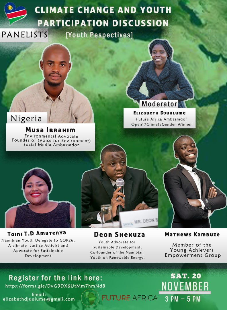 yaep_namibia's tweet photo. Our member, Mathews Kambuze will take part in an online discussion on climate change tomorrow. Follow the details on the poster and take part. Mr https://t.co/GYCQ7TfxKd