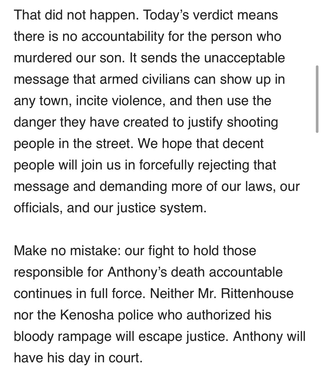 SpectrumNews1WI's tweet photo. A statement from Anthony Huber's family in light of the not guilty verdict in the #RittenhouseTrial.

Get updates here: https://t.co/WT3HG3mXtw https://t.co/z735UYPmS8