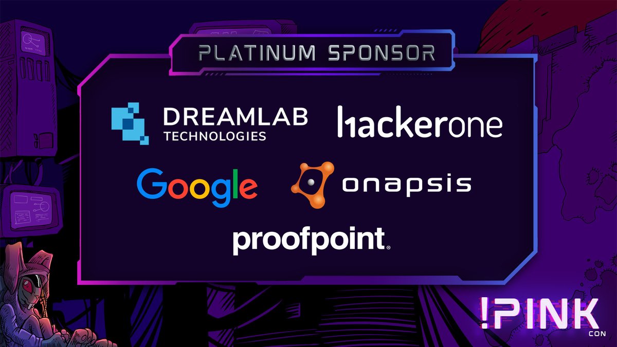 ¡Agradecemos a los sponsors platinum que hacen posible NotPinkCon 4!

🤝 <a href="/DreamlabGlobal/">Dreamlab Technologies</a>
🤝 <a href="/Google/">Google</a>
🤝 <a href="/onapsis/">Onapsis</a>
🤝 <a href="/Hacker0x01/">HackerOne</a>
🤝 <a href="/proofpoint/">Proofpoint</a>
