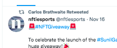 AlwaysFirstNFT's tweet photo. Rewteeted by the legendary Carlos Brathwaite 😮🤩

Thank you, @CRBrathwaite26! 

#SunilGavaskarCollection #NFT #NFTMarketplace https://t.co/NQt0ylogvK