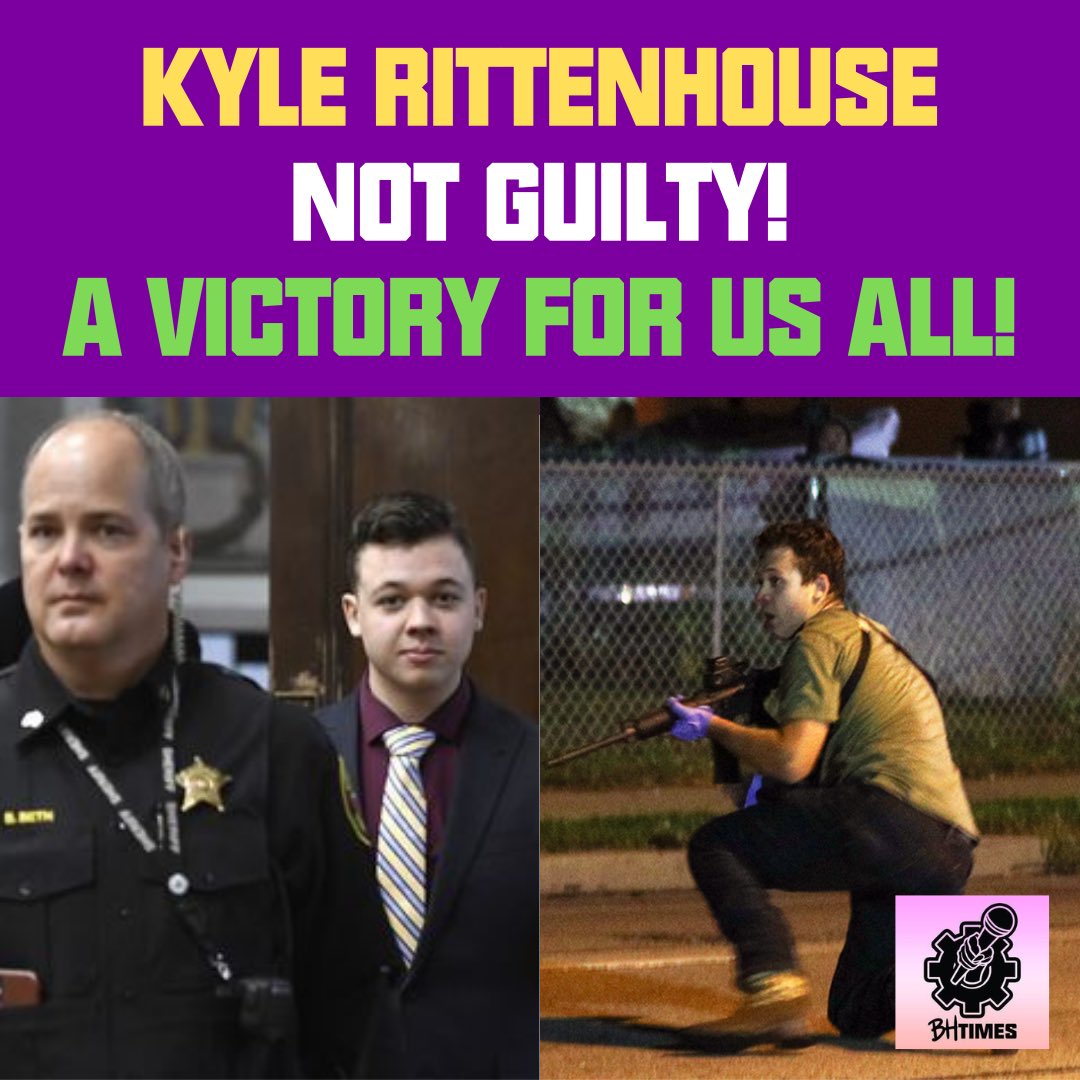 BlkHmmrTimes's tweet photo. Kyle Rittenhouse, the teen accused of murdering two people and shooting another during protests in Kenosha, Wisconsin has been found NOT GUILTY of all the charges against him, from illegal possession of a firearm to homicide. https://t.co/c7ijGAl5Sk