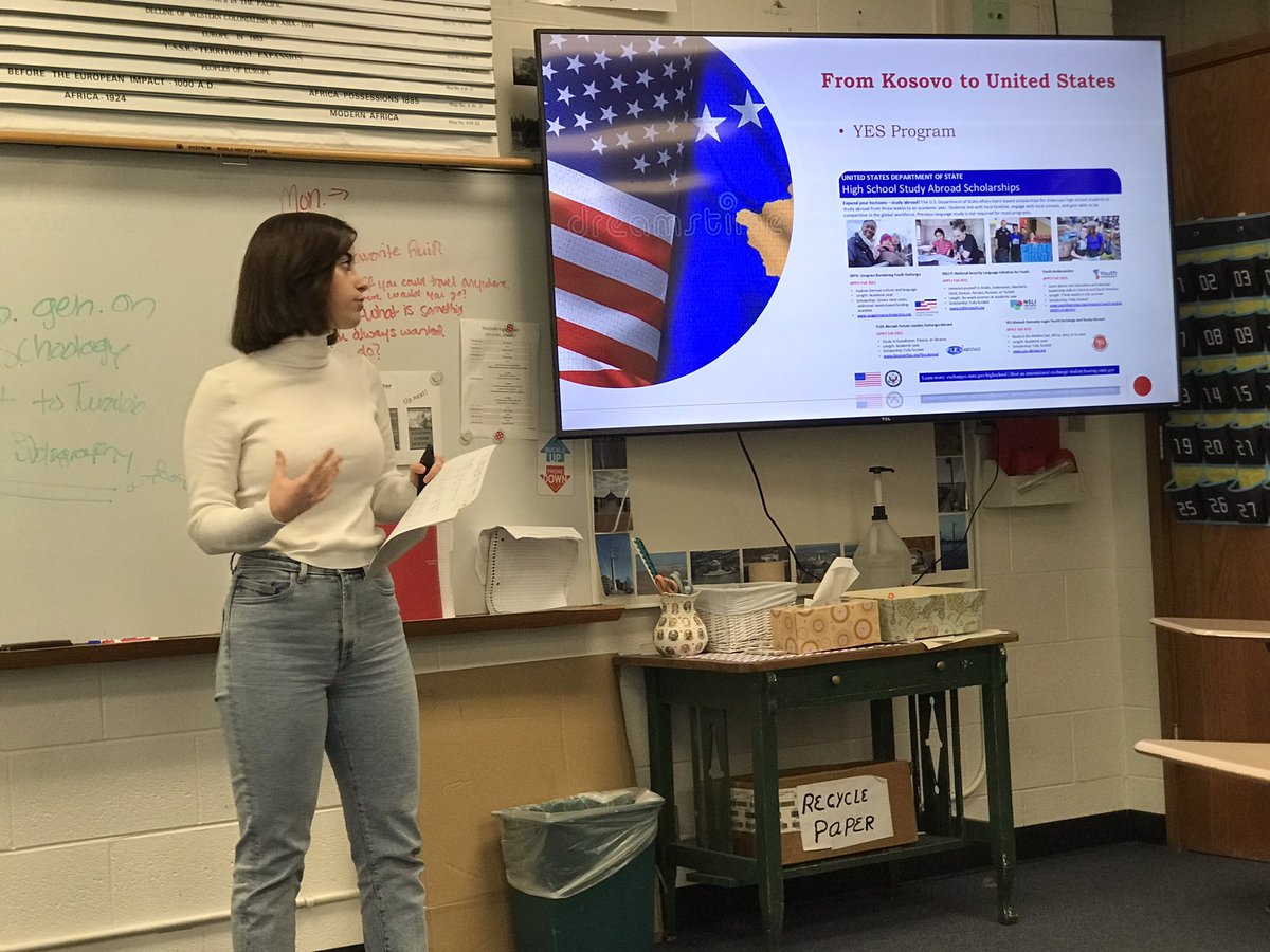 SpoofyCounselor's tweet photo. We celebrated International Education Week with presentations by exchange students: Hadidjatou (from Cameroon), Azra (from Turkey), and Anea (from Kosovo). #spoofhoundpride https://t.co/zQuN3PikYw