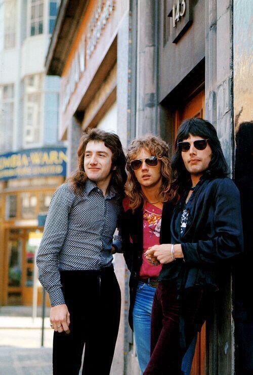 John Deacon, Roger Taylor, and Freddie Mercury, 1974 #retrosounds #retromusic #retrohits #retrosongs