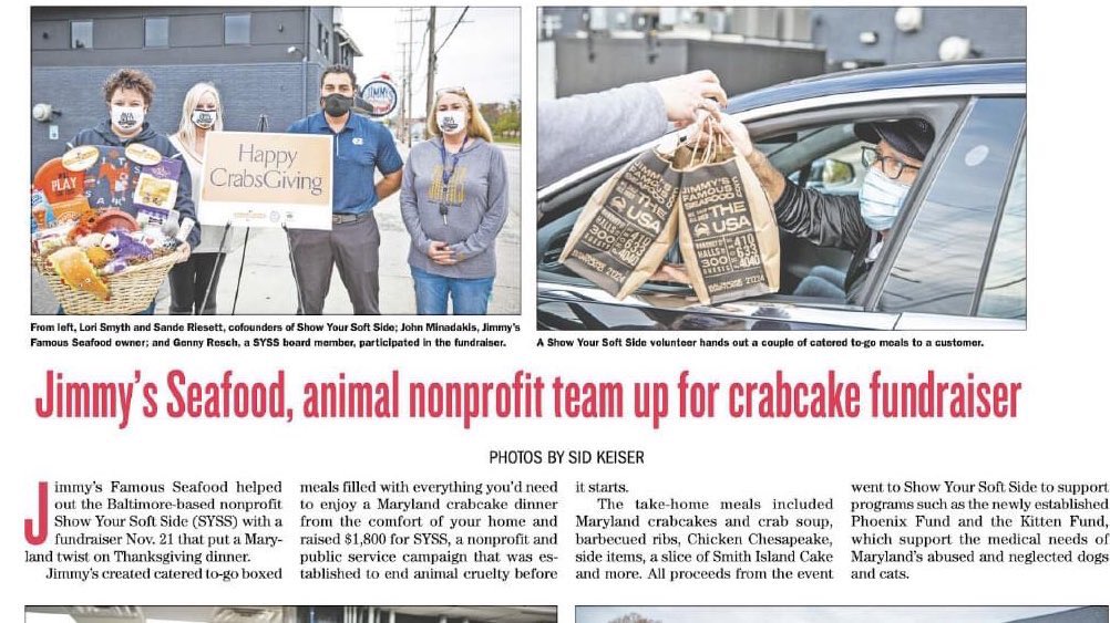 SoftSide1's tweet photo. #10DaysOfThankfulness, Day 4: we are so grateful for our amazing @JimmysSeafood Family, who’ve always come through for Baltimore’s homeless animals. 🧡
#TeamFamous - thank you! https://t.co/1P5qQy8jCl