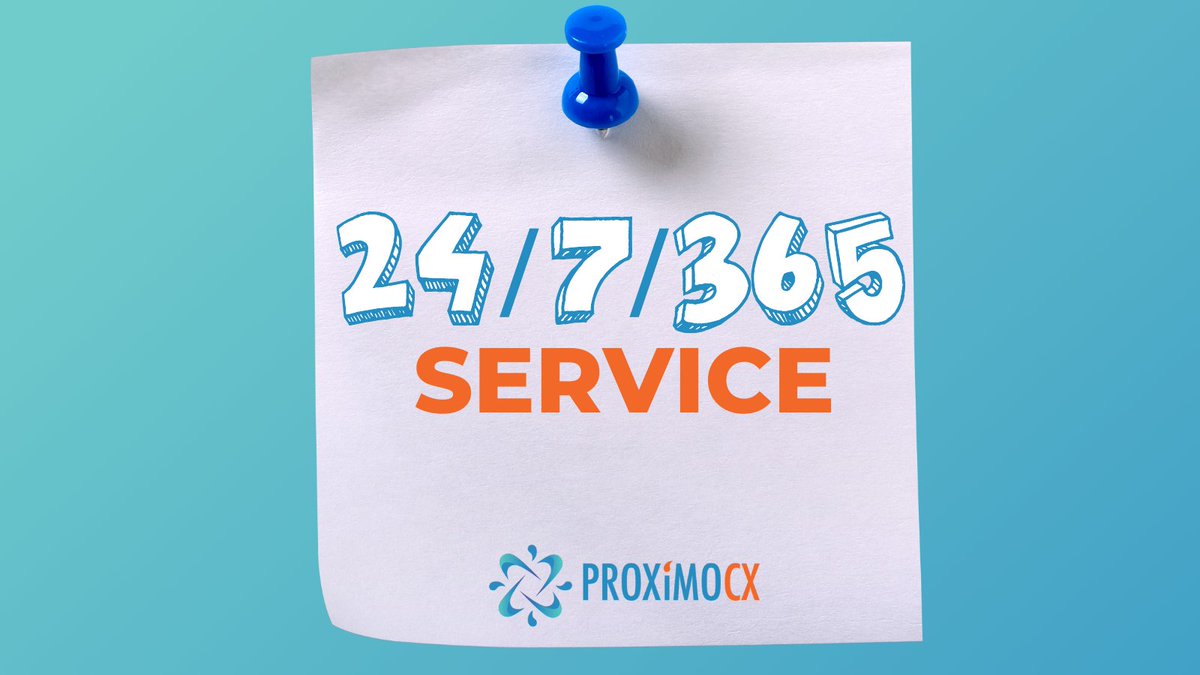 ProximoCX_'s tweet photo. One of the pros of working with ProximoCX is the 24/7/365 service.

We're here for your customers ALWAYS. Choosing the right partner to outsource your customer care with is a great way to expand the number of hours your customers can receive the services they need. https://t.co/EsjGHBGHfw