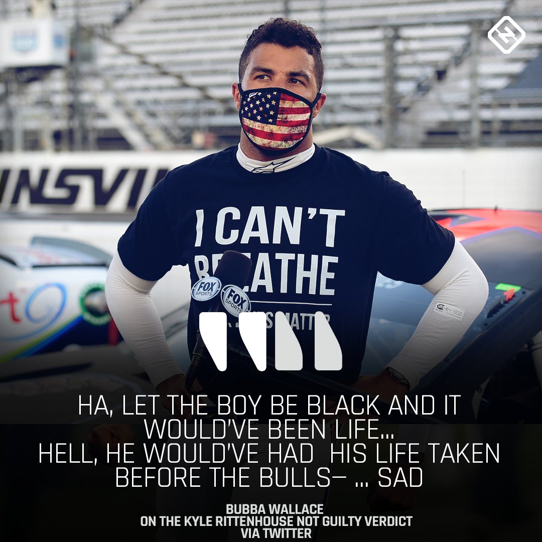 sportingnews's tweet photo. NASCAR driver @BubbaWallace reacts after Kyle Rittenhouse was found not guilty on all charges. https://t.co/LwSR51Rlhd