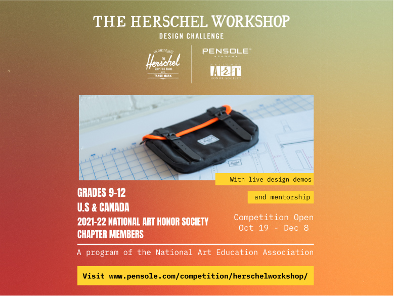 NAEA's tweet image. NAHS Students: Design a Herschel Supply Company Backpack and you could receive: $10K Scholarship, 5-week PENSOLE design mentorship, trips to Vancouver and NYC! See details here ow.ly/7zrj50GSe6s
@Herschelsupply @Pensole_Academy