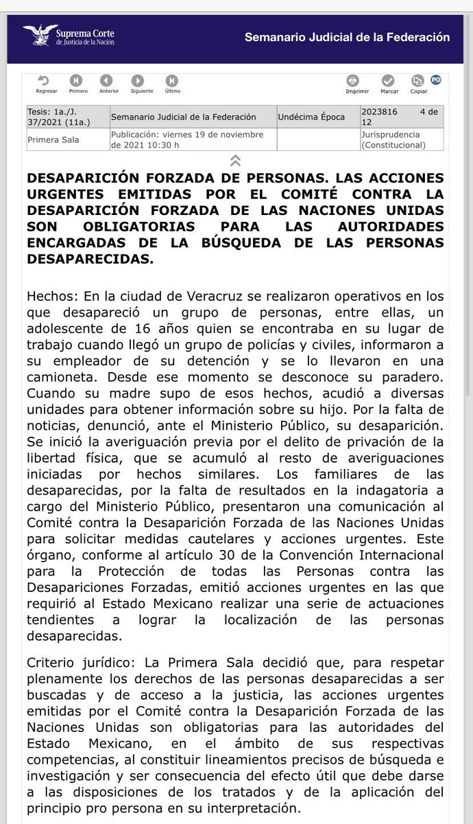 Busqueda_MX's tweet photo. Hoy, la @SCJN publicó la jurisprudencia en relación con la obligatoriedad de las acciones urgentes emitidas por el Comité contra la desapariciones forzadas de la ONU 🧵 (1/2) https://t.co/9AihTWln1w