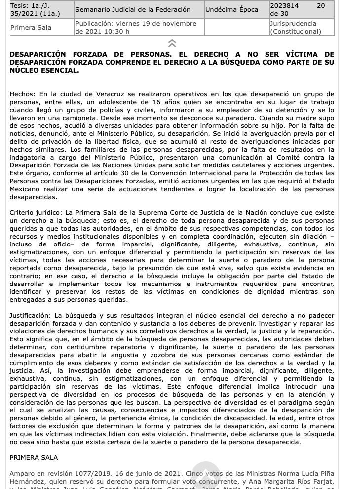 Busqueda_MX's tweet photo. Hoy, la @SCJN publicó la jurisprudencia en relación con la obligatoriedad de las acciones urgentes emitidas por el Comité contra la desapariciones forzadas de la ONU 🧵 (1/2) https://t.co/9AihTWln1w