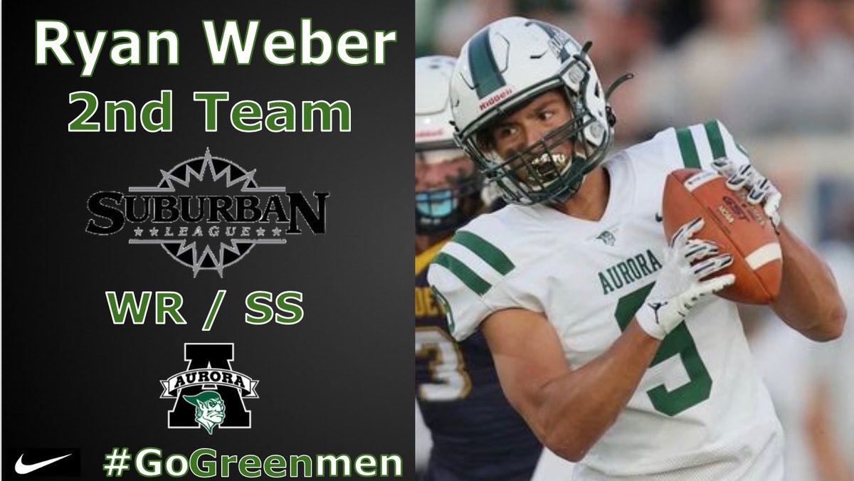 Congrats to Ryan Weber for being named 2nd team All Suburban League American Division- 17 catches 531 yards, 31.5 avg 7 TDs, 19 tackles 2 sacks, 2 interceptions!