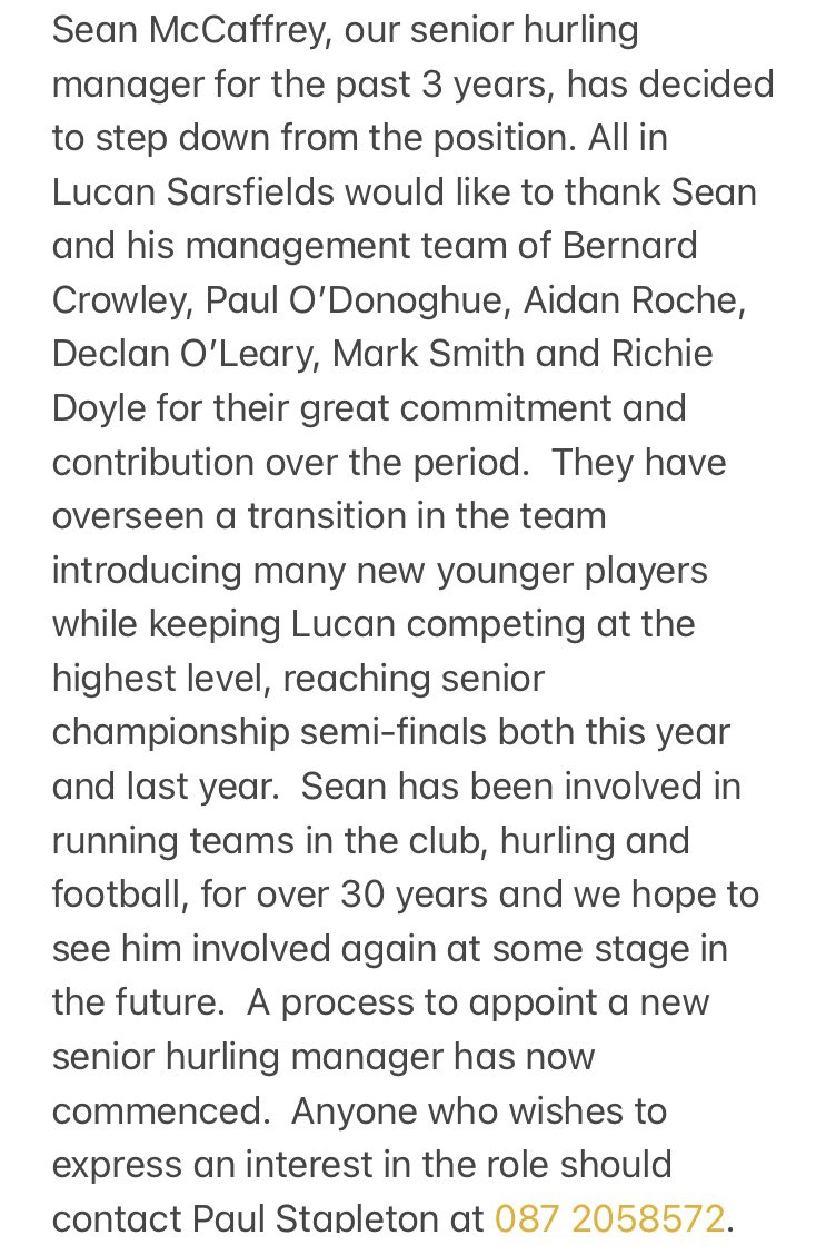 LucanHurlin's tweet image. Club Statement re Senior Hurling