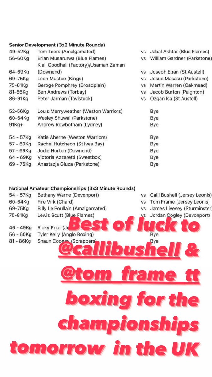 Good luck to <a href="/CalliB83/">Calli Bushell</a> and <a href="/tomframe/">Tom Frame</a> boxing this weekend for the championships