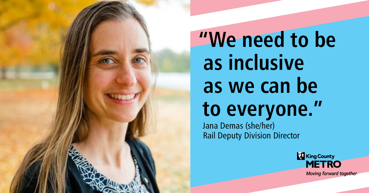 KingCountyMetro's tweet photo. Metro is celebrating #TransgenderAwarnessWeek by adopting new policies to support the workplace needs of transgender and gender diverse employees.
Hear what Transgender Awareness Week means to our employees and learn more about new policies on our blog.
https://t.co/ArMCtwzTkm https://t.co/3vePtEMbCp