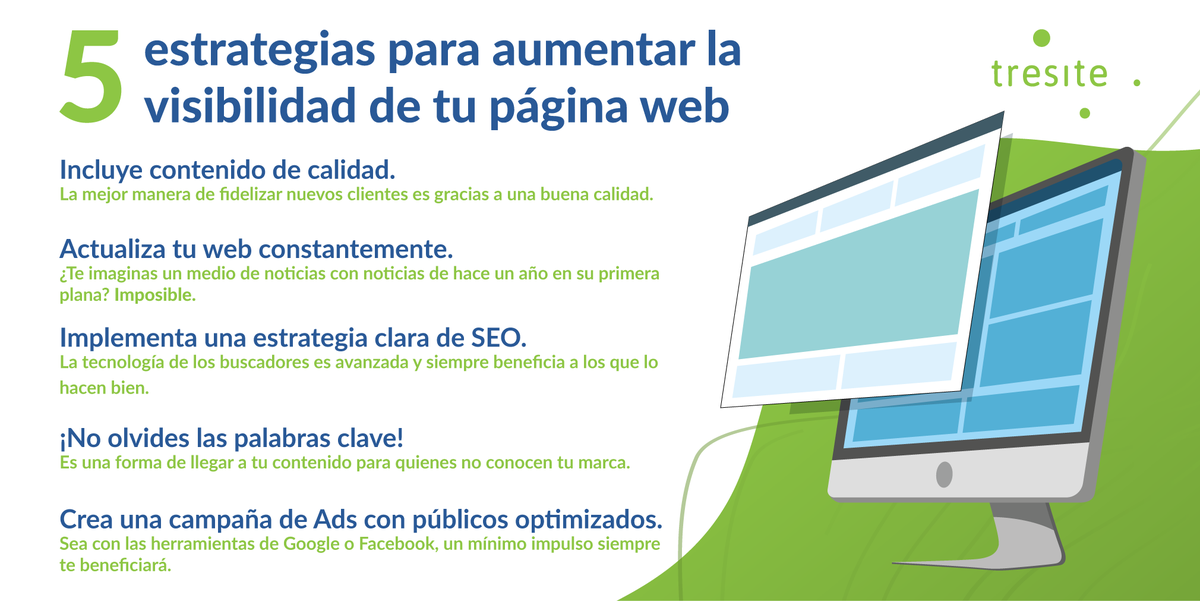 Tresite's tweet photo. No podemos dejar de insistir en la importancia que tiene el publicar contenido de calidad y optimizar tu #estrategia de #SEO. 

Sin embargo, también existen otras estrategias que puedes implementar para aumentar la visibilidad de tu sitio web.

¿Ya realizas algunas de estas? https://t.co/njLXTzawJU