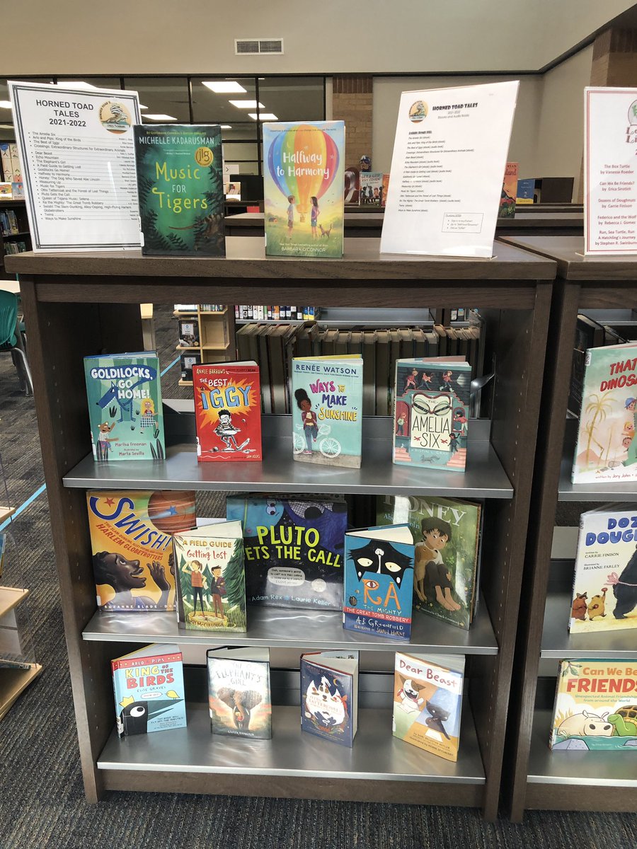 GinnyBoughter's tweet photo. Our fabulous @CyFairLibraries booklists on display @cfisdfiest Our committees choose such great books for the students in our district! Ribbon Reads, Leaping Lizards, and Horned Toad Tales 📚 #TweetAThanks #CFISDspirit https://t.co/HEW891SPOt