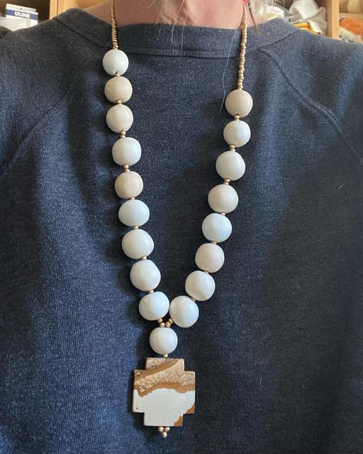 Hand rolled bead necklace with stone bead + @twig_and_antler  this weekend Handmade Here November 20&amp;21 at Triwood Community Hall #art #yyc #Local #handmadejewelry