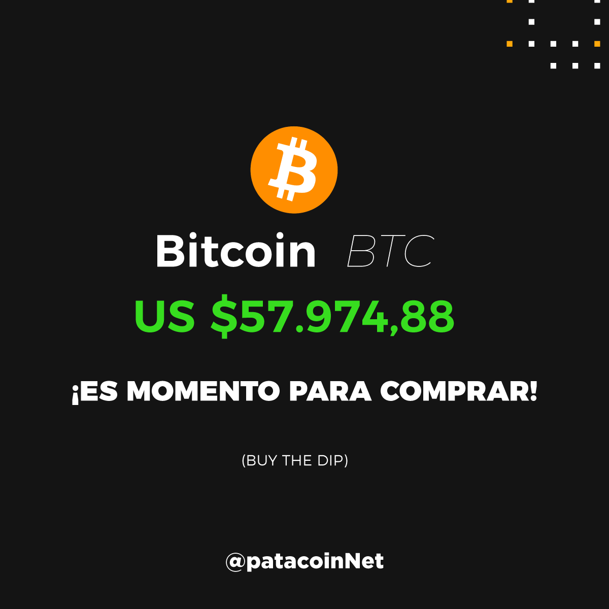 PatacoinNet's tweet photo. Si estabas esperando 💫 una señal para entrar al mundo de las #criptomonedas, ⏰ ¡no esperes más! 💵🎢 Hoy #bitcoin llego hasta los US $56.000 por moneda. Aprovecha y buy the dip
#buythedip #buy #dip #btc #saleday #notacrash #crypto #coins #hold #eth #sol #nft #trading #doge https://t.co/mzhng2uCyA