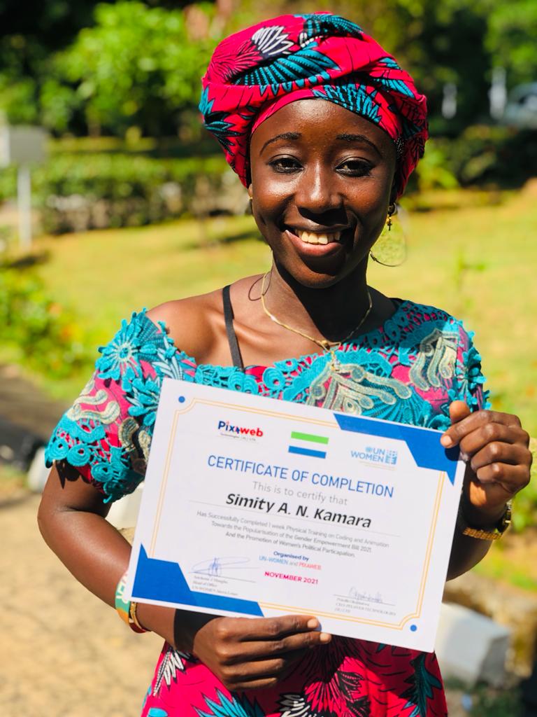 SimityAdmire's tweet image. I'm proud &amp;amp; grateful to God, UNWomen &amp;amp; Pixaweb technologies  for the opportunity given to me to be among the 80 selected young people, who have increased knowledge on coding, animation &amp;amp; development of advocacy messages most especially towards the popularization of the GEWE bill