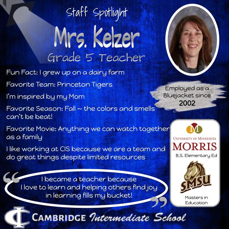 CISBluejackets's tweet photo. Today’s CIS staff spotlight shines on Mrs. Kelzer! Mrs. Kelzer is one of our fabulous fifth grade teachers! 

#proudmathgeek
#cisstaffspotlight
#BluejacketPride https://t.co/SOLtzboBNU