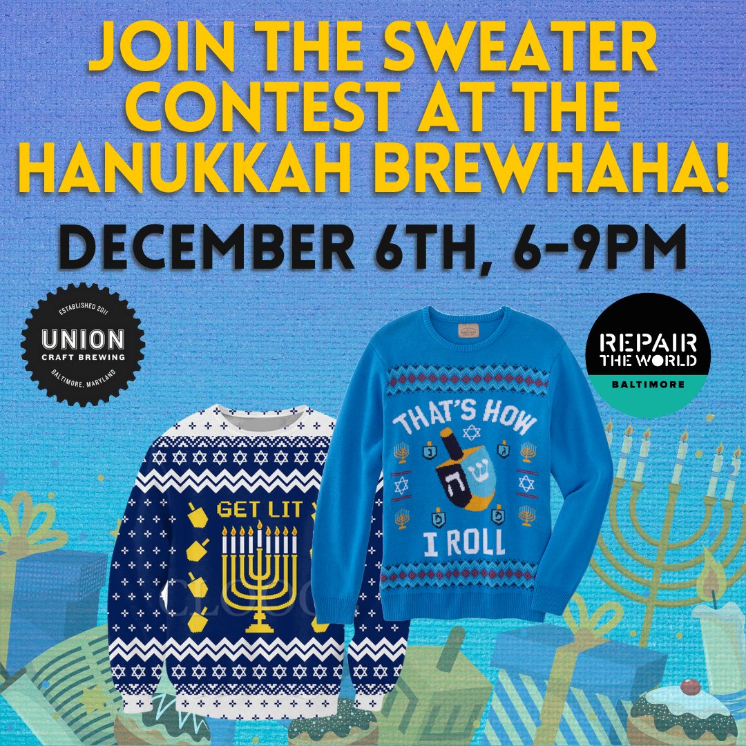 Get your early bird tickets to the Hanukkah BrewHaHa TODAY ➡️ tfaforms.com/4765820?id=701…! You won't want to miss the Hanukkah sweater contest! Come dressed in your best Hanukkah sweater!