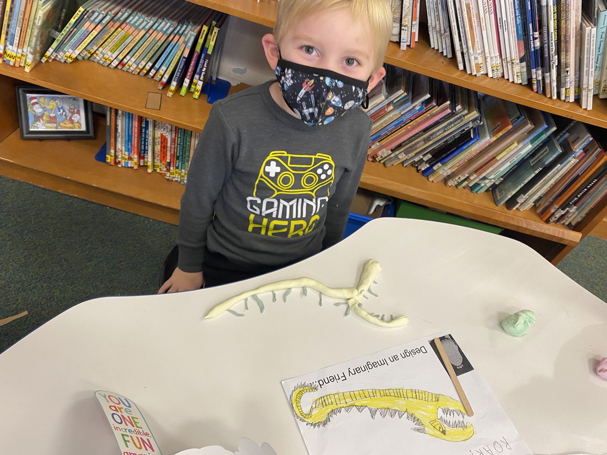 MrsLibraryMedia's tweet photo. After reading The Adventures of Beekle, the UnImaginary Friend,our Kindergartners used the Engineering Design Process to plan and create imaginary friends out of Model Magic. Aren’t these amazing?! @MacdSchool @Lenihanmacd @dsantat @Crayola #primarymakers #STEAM #makerspace #mps https://t.co/gjAmLNMIQQ