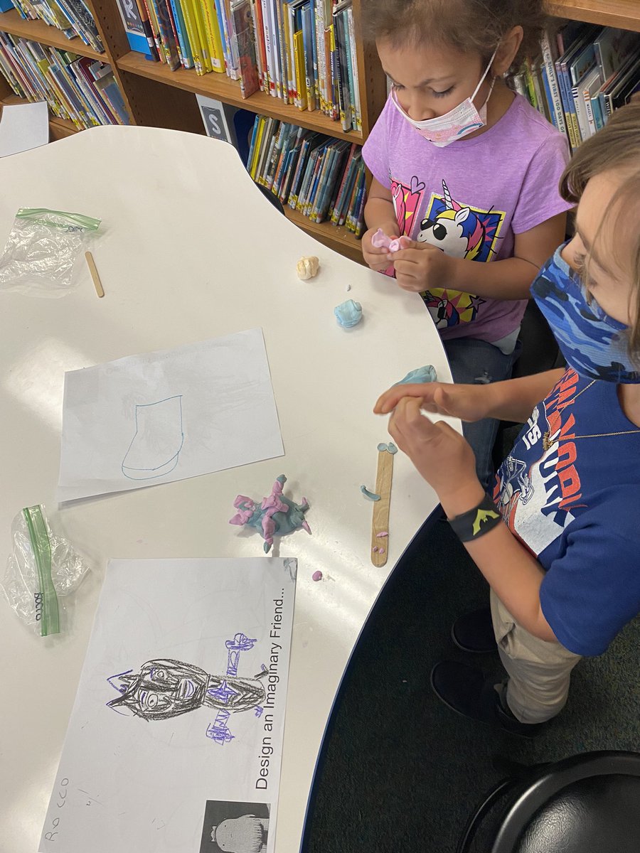 MrsLibraryMedia's tweet photo. After reading The Adventures of Beekle, the UnImaginary Friend,our Kindergartners used the Engineering Design Process to plan and create imaginary friends out of Model Magic. Aren’t these amazing?! @MacdSchool @Lenihanmacd @dsantat @Crayola #primarymakers #STEAM #makerspace #mps https://t.co/gjAmLNMIQQ